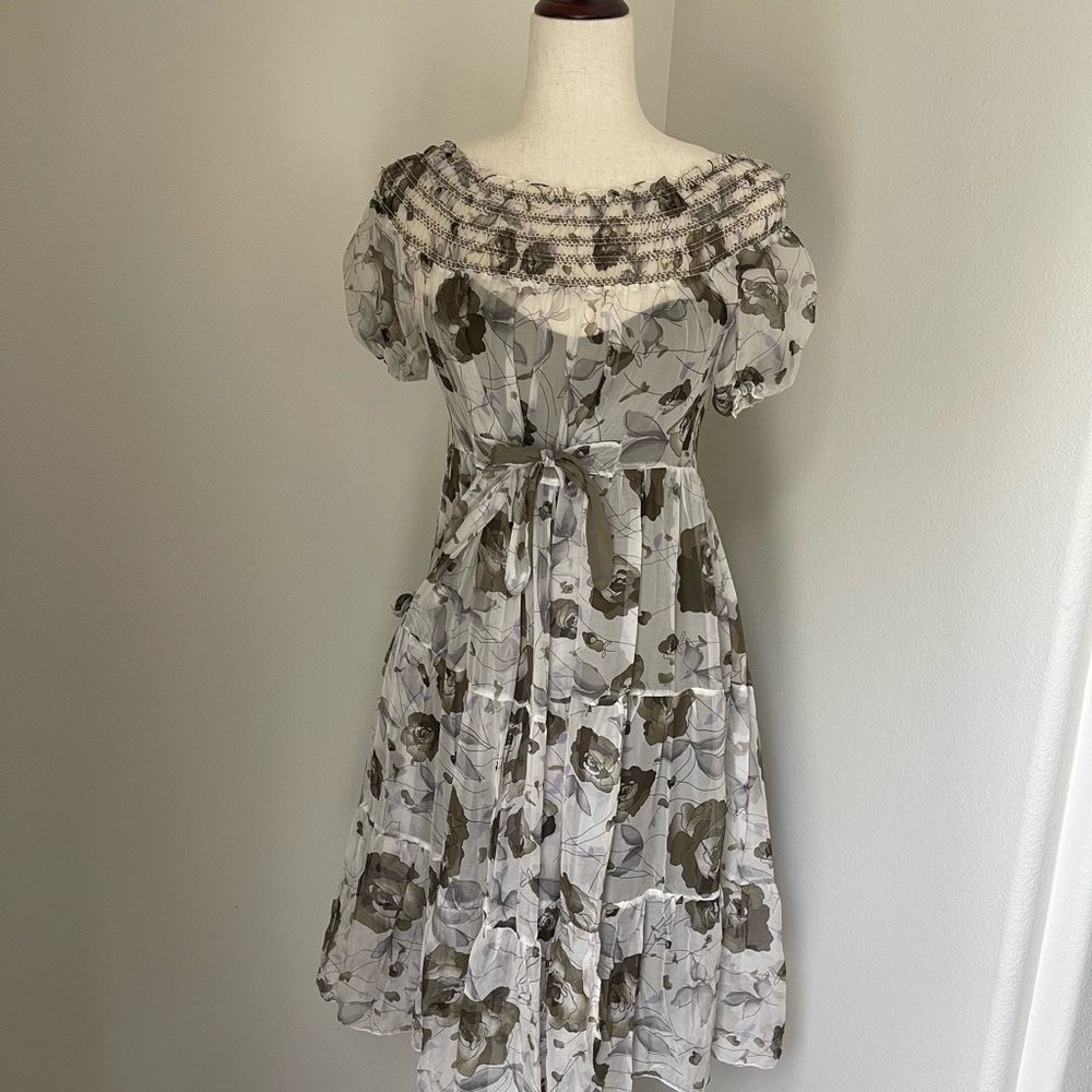 Floral Off-Shoulder Dress - Grey